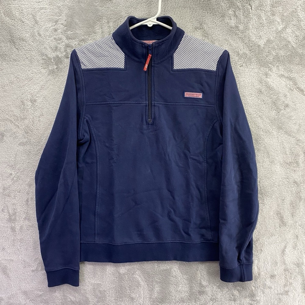Vineyard Vines Women's Quarter Zip Pullover Navy M Mock Neck 100% Cotton Preppy